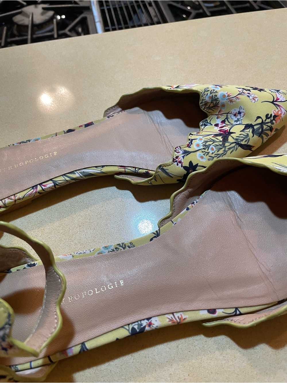 Anthropologie Yellow Floral Scalloped Ballet Flats